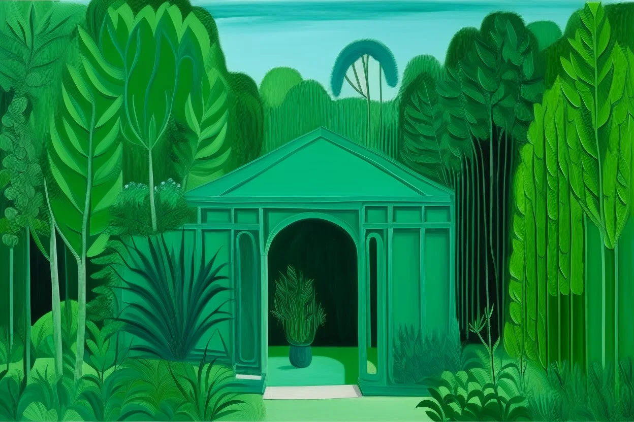 A bluish green facility zone made out of gel painted by Henri Rousseau