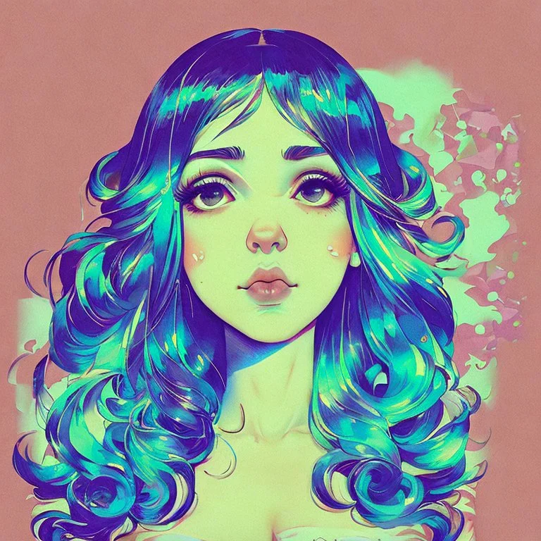 singer Melanie Martinez face, beautiful cyberpunk huge girl, hyperdetailed, illustration by Katsushika Hokusai, darkblue tones,