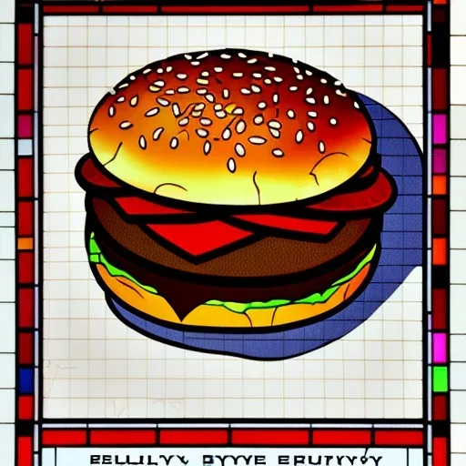 a hamburger rendered in stained glass