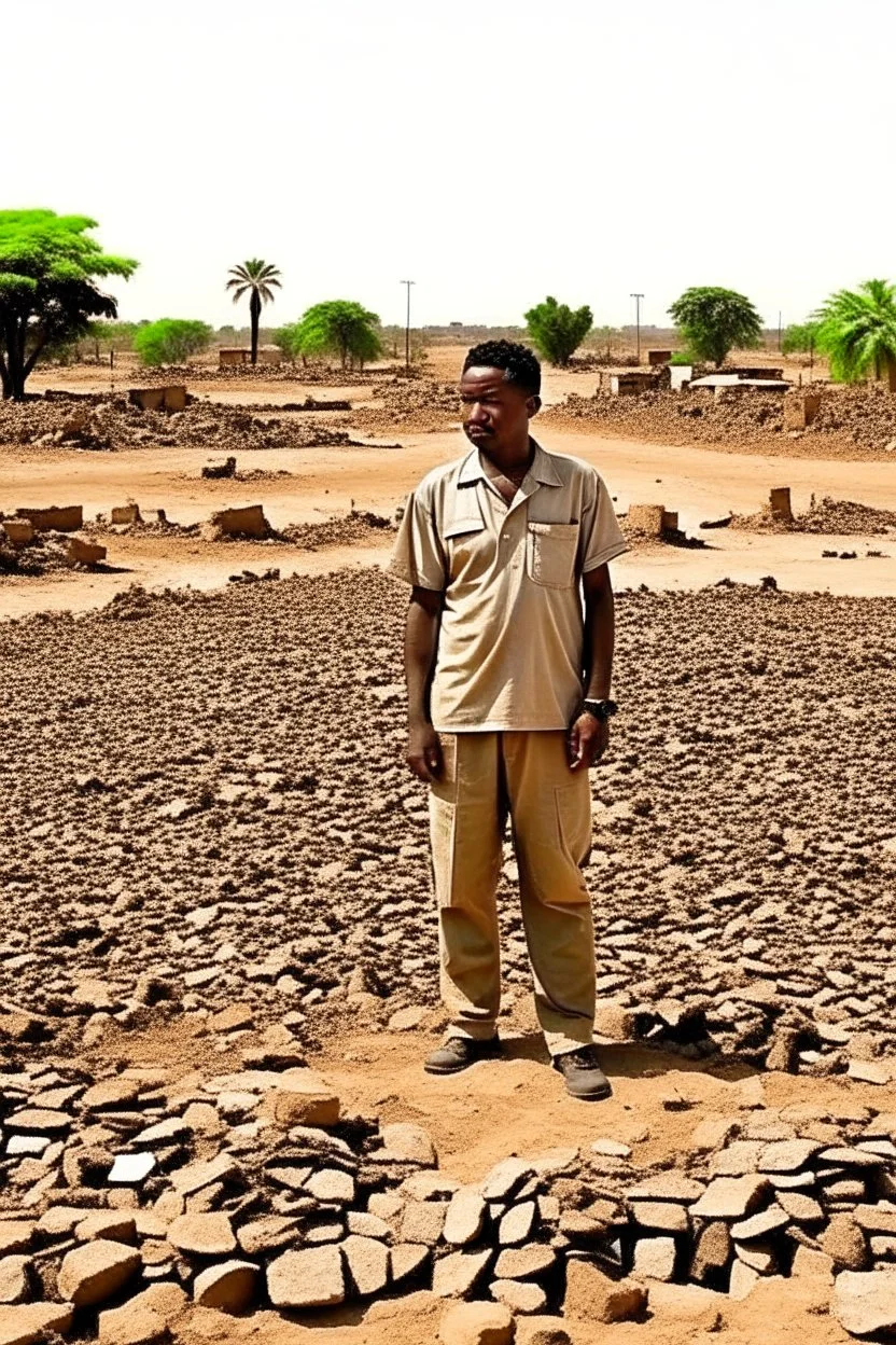 Sudan, destroyed city, one man standing