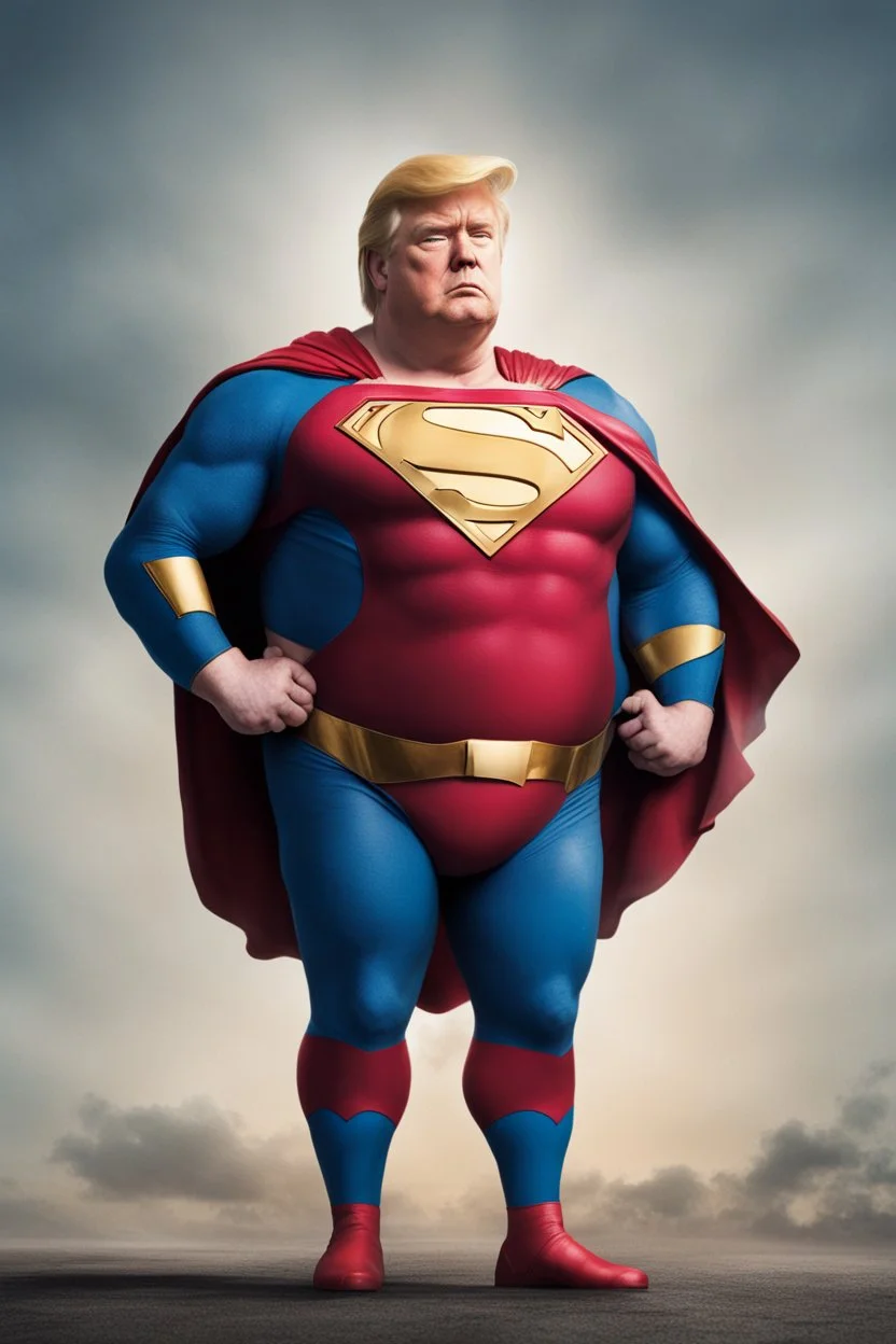 fat superman with donald trump's head