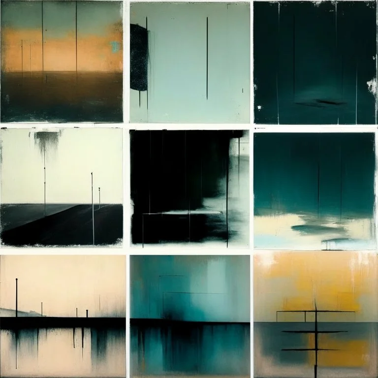 Minimal abstract oil paintings of a desolate 1960s carpark. Blurry lights. On the floor are concrete fragments and road markings . In the dark mysterious style of Justin Mortimer and Francis Bacon.