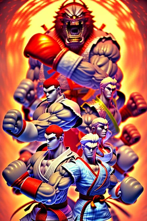 street fighter video game artwork in the style of Kinu Nishumura, capcom, 90s art, manga influence, japanese art style, exaggerated realism, Daigo Ikeno, retro, playful, high quality, brush strokes, vintage graphics