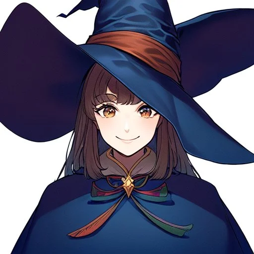 retro style, witch, witch hat, witch robe, expression smiling, portrait