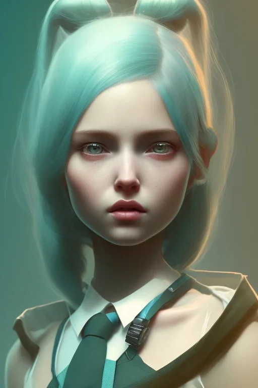 girl, teal hair, pigtails, big eyes, cute, beautiful, dress, 8k resolution concept art portrait by Greg Rutkowski