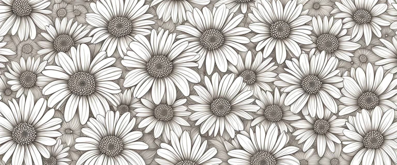 linework daisies, flowing in the wind, spring, simplified, patterned, thicker lines