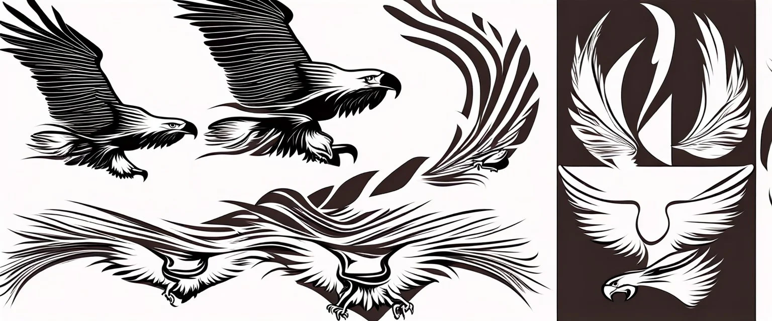 flying eagle diving to the bottom right , while trailing graphic lines wind and lost feathers, vector