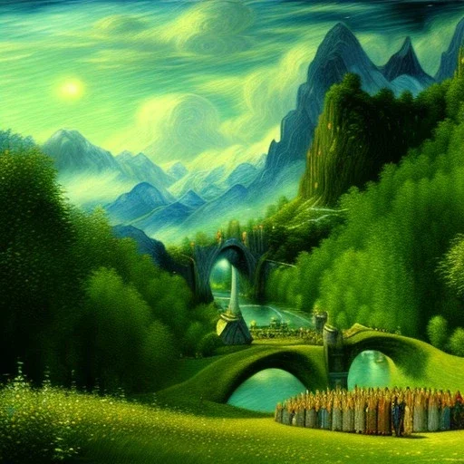 Epic Drawing of scenery of The LOTR estilo Van Gogh 4k