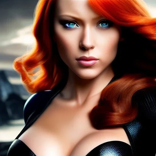 Ultra detailed fullbody Portrait in oil on canvas of X-men -beautiful busty Redhead Black Widow,extremely detailed digital painting,ultrarealistic skin,intense stare, extremely detailed face, crystal clear eyes, mystical colors ,perfectly centered image, perfect composition, rim light, beautiful lighting,masterpiece ,8k, stunning scene, raytracing, anatomically correct, in the style of uncannyknack and Ohrai Noriyoshi and robert e howard and Steve Jung and Wizyakuza.