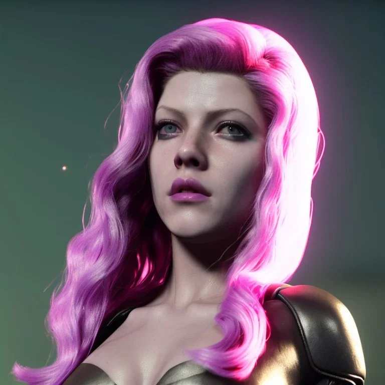 Actress, young Katheryn Winnick, android woman, gold tees, circuits in face, glow painted face, shaved hair, ghost in the shell, leather coat, elastic bodysuit, cyber punk, neon ambient, army, bamboo, blood, portrait, gradient background, unreal engine 5, soft color, 16 bit, god lights, ray tracing, RTX, lumen lighting, ultra deatail, volumetric lighting, 3d, finely drawn, hd.