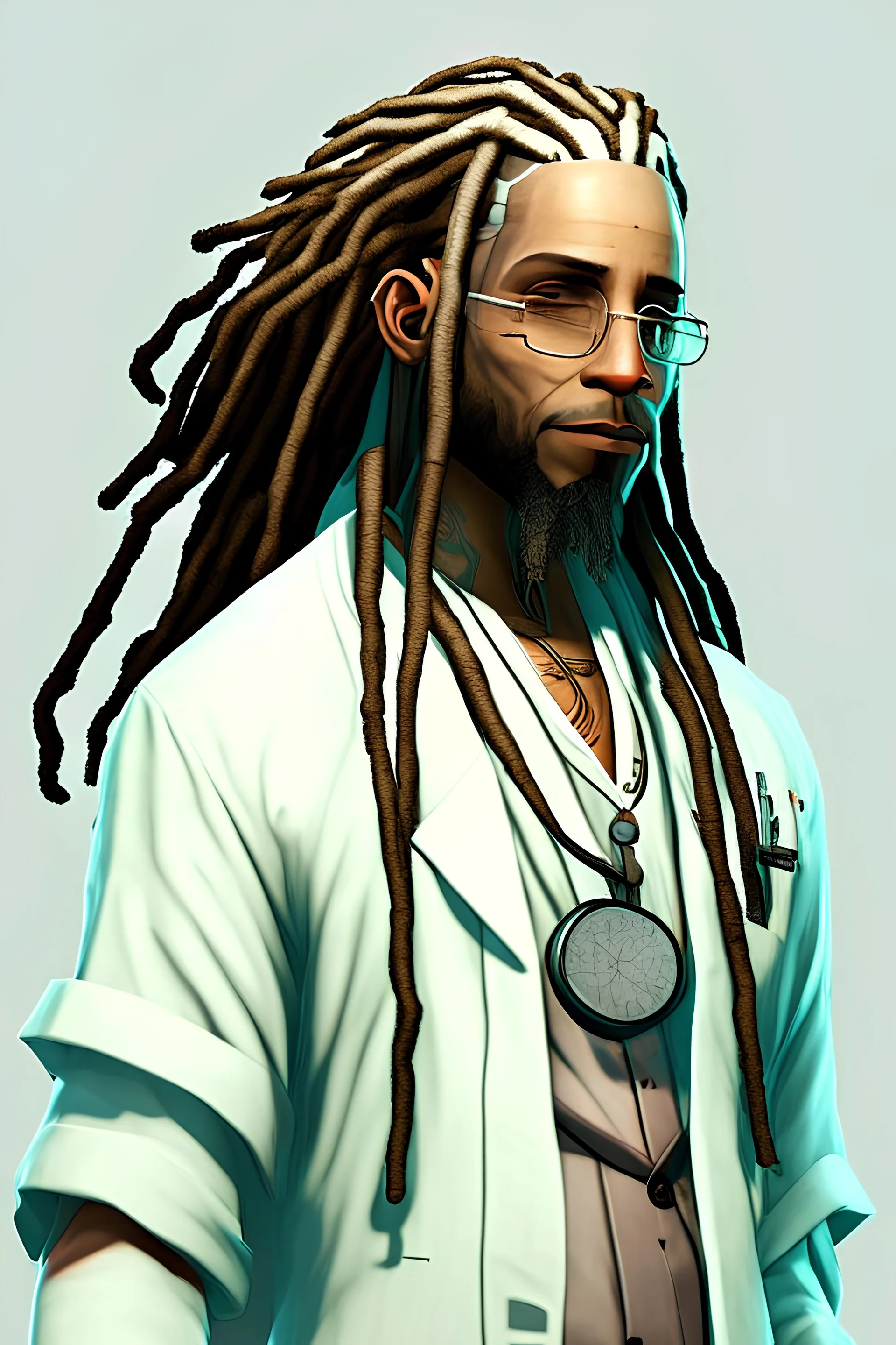 GTA-style avatar with a doctor heal in white dreadlocks tied backwards