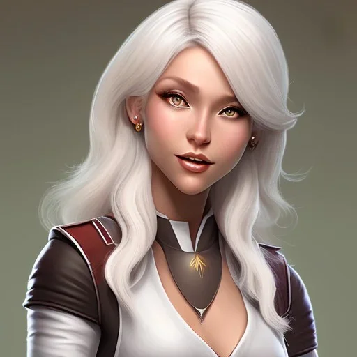 D&D character, female, cleric, platinum blonde hair, gold eyes, smile, teal armor