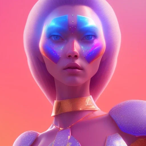 A portrait of a crystalised blue pink extraterrestrial, gold, diamonds, sunny background, atmospheric, realistic, unreal engine, 8k. Cinematic lighting, octane render.