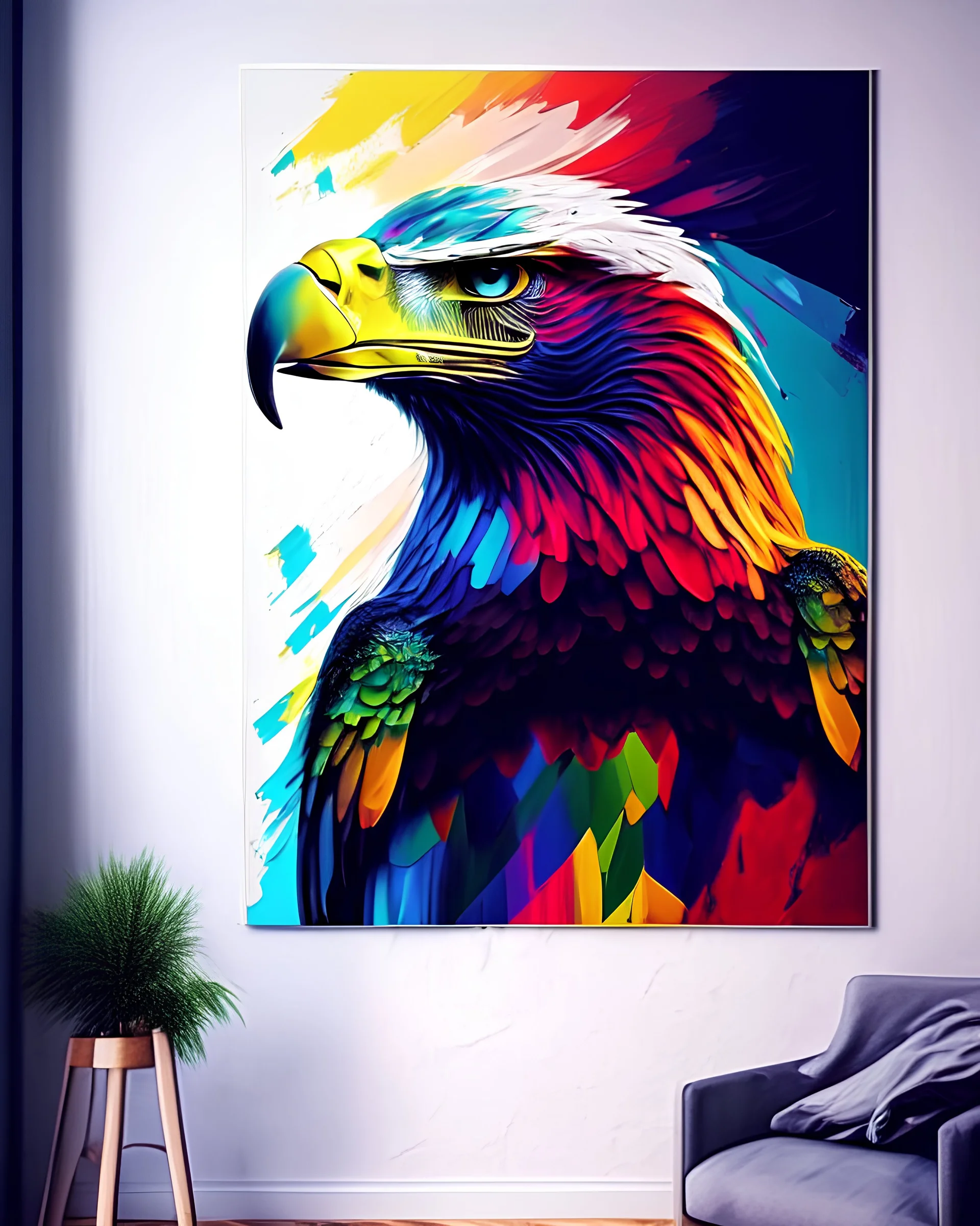 Colorful Fresco Realism Pop Art Print of a eagle, Modern Home Wall Deco