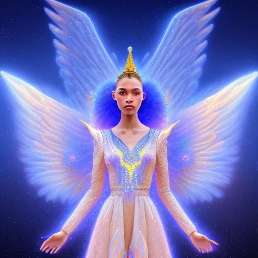 African crystal angel palace ! soft background | god rays | intricate | elegant | blue and pink galactic landscape | highly detailed | illustration | depth of field, luminosity, ultra sharp focus, ultra high definition