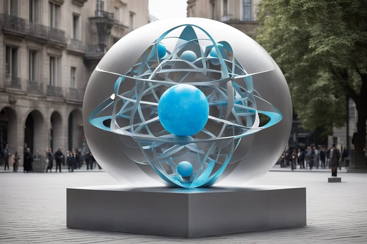 статуя на улице, Шар как атом/молекула: Сделать поверхность шара похожей на модель атома или молекулы, используя геометрические формы, светящиеся элементы или проекцию. . Для этого можно использовать различные геометрические формы, такие как круги, треугольники, шестиугольники и т. д., чтобы создать абстрактное изображение структуры атома или молекулы. Кроме того, возможно использование светящихся элементов, чтобы придать статуе особую магическую атмосферу и привлечь внимание прохожих ночью.