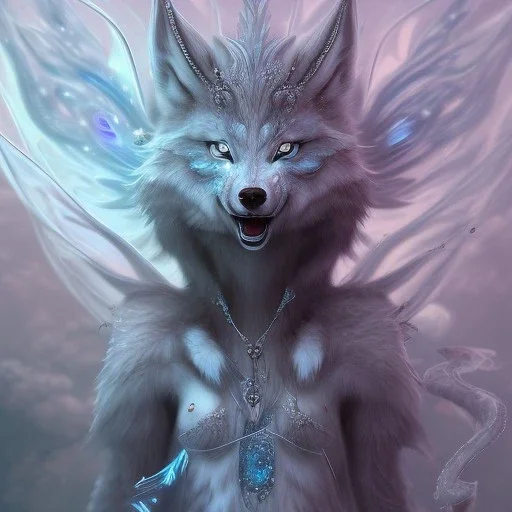 icy blue, anime, elve wolf creature ,feathers , fae, majestic, ominous, ice, scales,frost on skin, dnd character portrait, intricate, oil on canvas, masterpiece, expert, insanely detailed, 4k resolution, retroanime style, cute big circular reflective eyes, cinematic smooth, intricate detail , soft smooth lighting, soft pastel colors, painted Rena