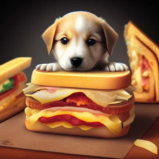 A little puppy inside a cheese toastie