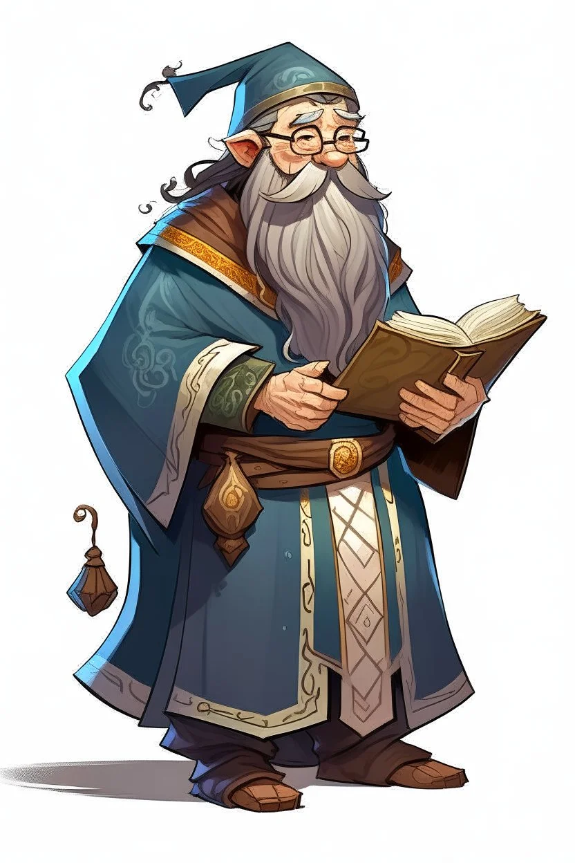 young Dwarven student wizard with a D on his robes