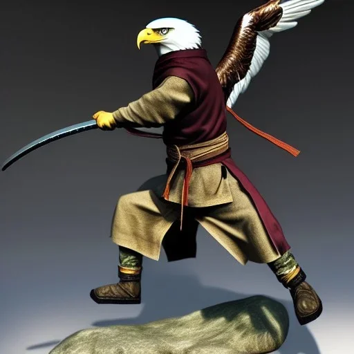 Aigle, anthropomorphique, shinobi, très détaillé, très réaliste, guerre