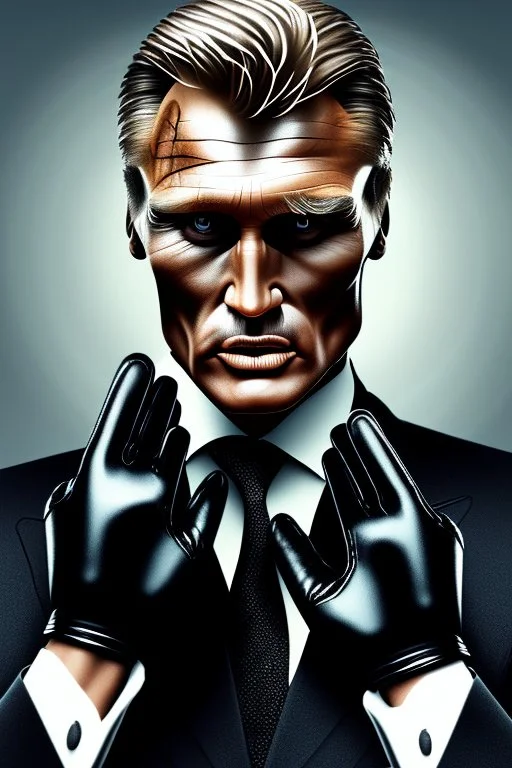 dolph lundgren as the mafia godfather wearing gloves, balcony on casino top floor, 4k, trending art, weird perspective, realism, spray paint, detailed