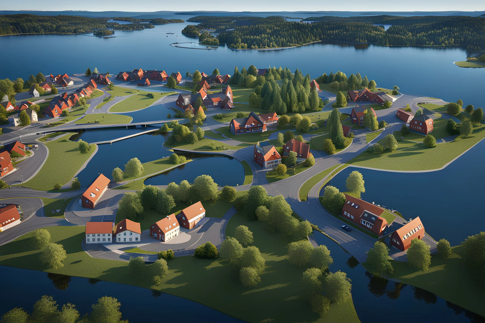 aerial view of Sarpsborg town urban area in Norway after building and evolving into the year 2100 :: 8K, 3D, Octane Render, VRay, Unreal Engine 5, Hyperdetailed, intricate, HDR, extremely realistic evolution of future architecture, photorealism, colourful, blue sky over a clean environment, award winning, crisp quality, masterpiece, fantastic view, digital art, airbrush art, ink drawing, sharp focus, high contrast, depth of field