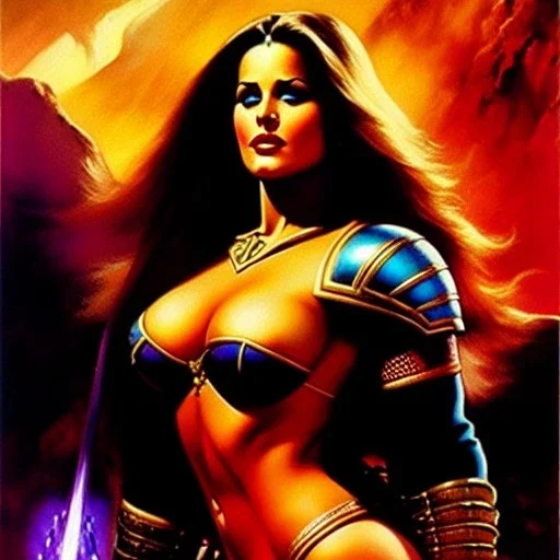 portrait oil on canvas,beautiful booty busty Female Warrior, minimal armor,comic book cover, mystical colors,insanely detailed,realistic,intrincate detail, 16k resolution, masterpiece,Frank Frazetta,Alex Horley, Simon Bisley,ARTHUR ADAMS