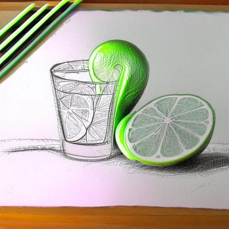 Drawing with chalk markers of a lime cocktail.