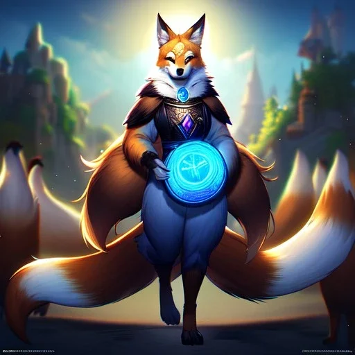 Digital art, High quality, Backlighting, full body portrait, 8k resolution, Realistic, high quality, great details, within portrait, masterpiece, best quality, detailed outfit, vibrant colors, perfect eyes, a human druid, fox fursona, shapeshifter, human shapeshifter, fox shapeshifter, furry, anthropomorphic fox