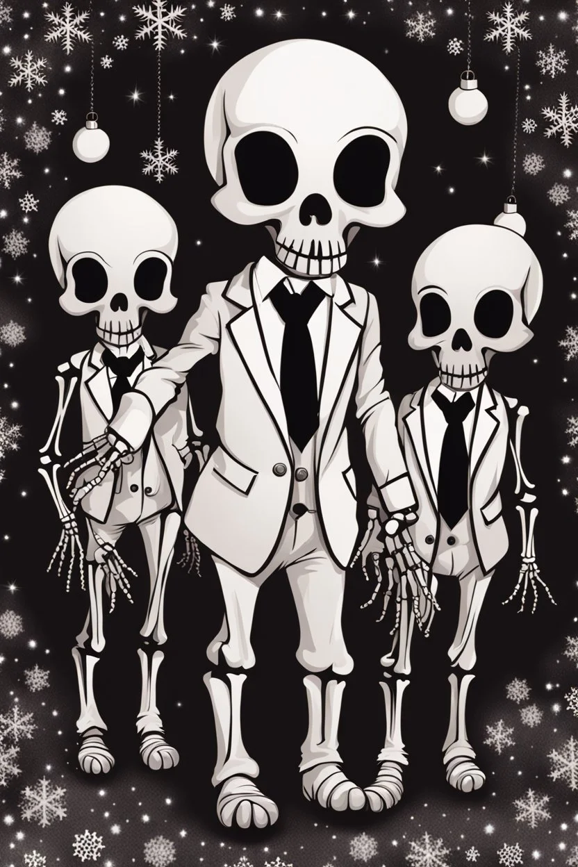 Whipsical babies in suits, faces look like those skeletons in the movie a night before Christmas