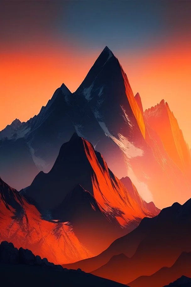 big rock mountains with and orange dawn sky with no clouds close montains