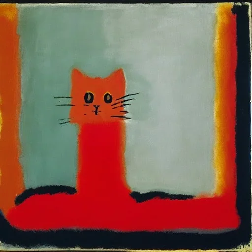 cat playing piano in style of mark rothko painting