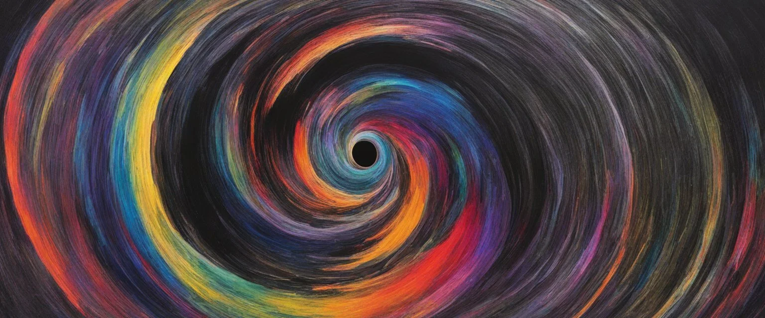 colorful, rainbow, A visually striking and abstract representation of the void and a black hole, utilizing dark hues and dynamic shapes to evoke the enigmatic and powerful aspects of cosmic emptiness, (visually striking abstract representation:1.4), (the void and black hole:1.5), (dark hues and dynamic shapes:1.3), (expressive and cosmic ambiance:1.2), drawing inspiration from abstract interpretations of the cosmic void and black hole phenomena