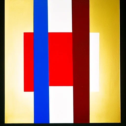 Suprematist painting red circles, gold, blue, white