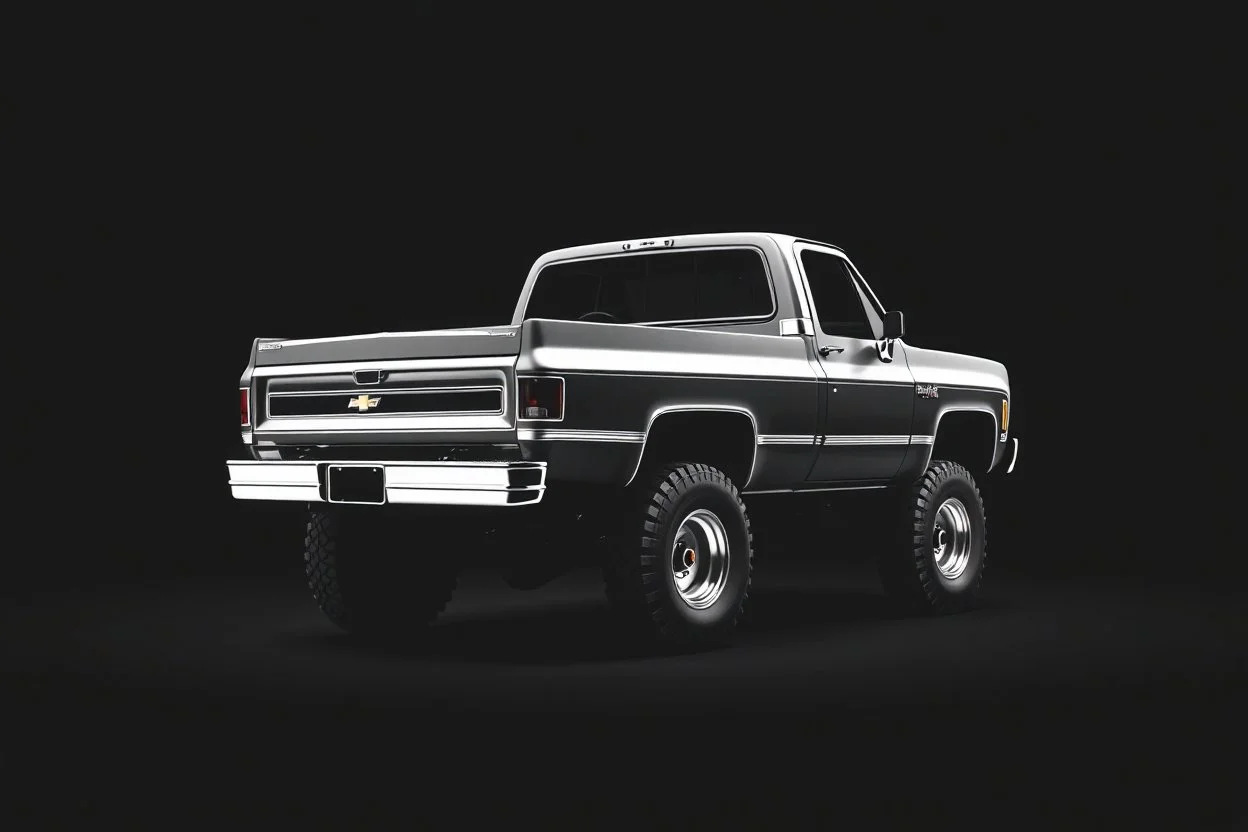 1973 Chevrolet square body truck 4x4 facing a little to the left, dark gray background, high contrast black and white vector