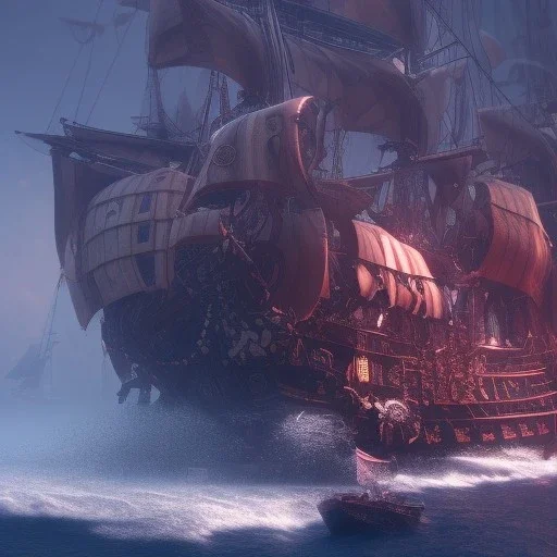 Pirate ship, cinematic,cinematic lighting, 8k, resolution concept art, dynamic lighting, hyperdetailed intricately detailed, octane render,unreal engine, centered.