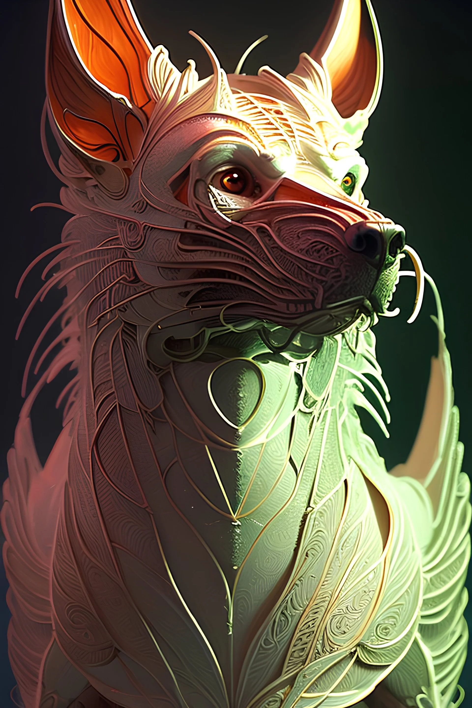 dog/griffin Hybrid, intricate hyperdetailed fluid gouache illustration by Android Jones: By Ismail Inceoglu and Jean Baptiste mongue: James Jean: Erin Hanson: Dan Mumford: professional photography, natural lighting, volumetric lighting maximalist photoillustration: marton bobzert: 8k resolution concept art intricately detailed: complex: elegant: expansive: fantastical