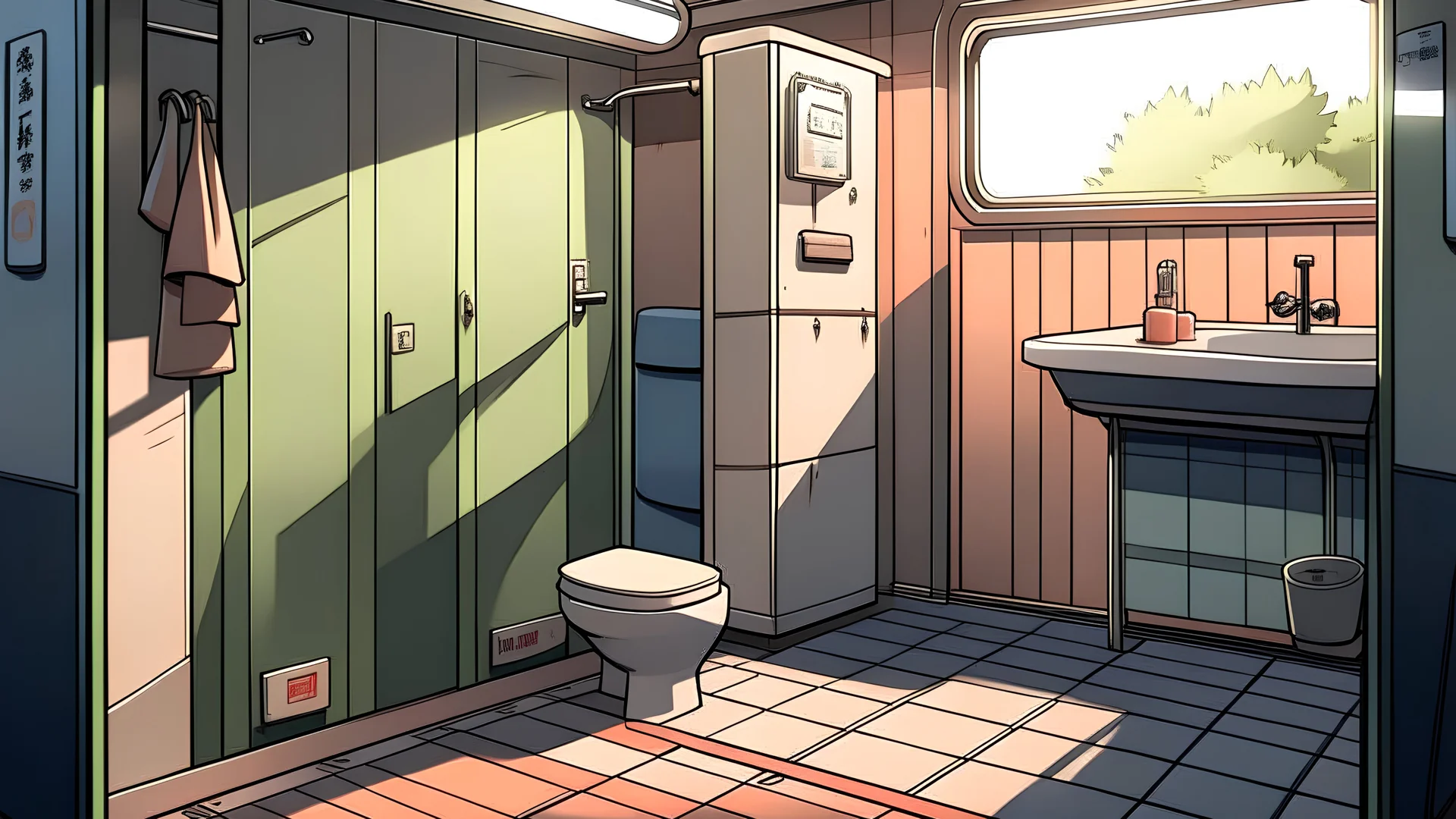 toilet cabin, anime style