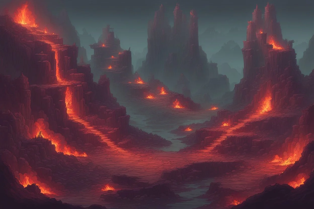 2d hell landscape for pixel game. hyper-detailed. trending on artstation. --ar 9:16