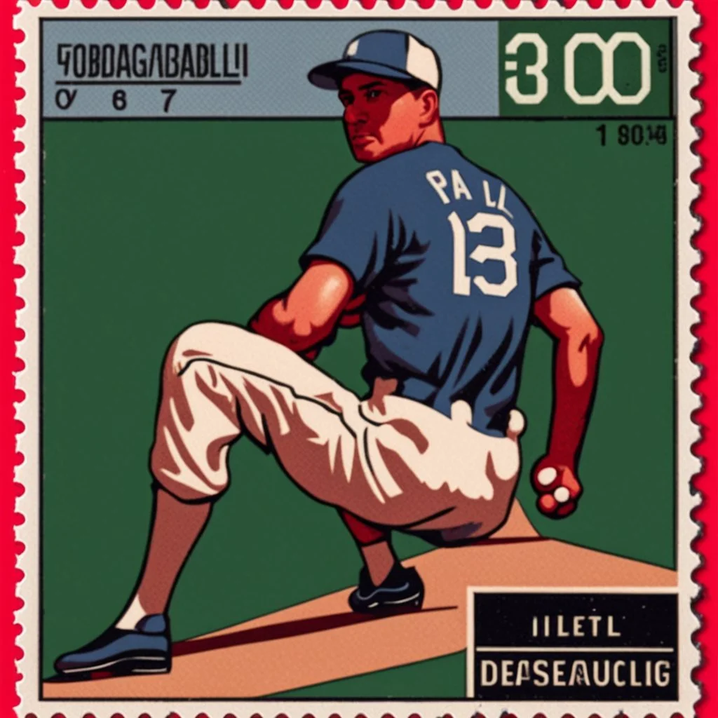 Baseball card on a postage stamp