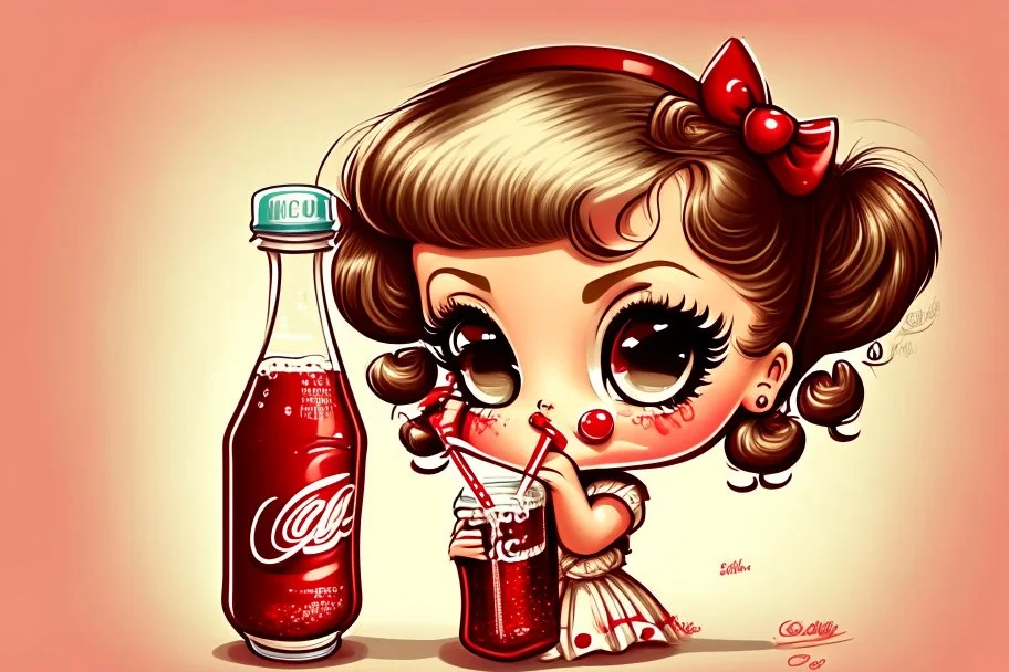 cute PINUP chibi girl DRINKING COLA