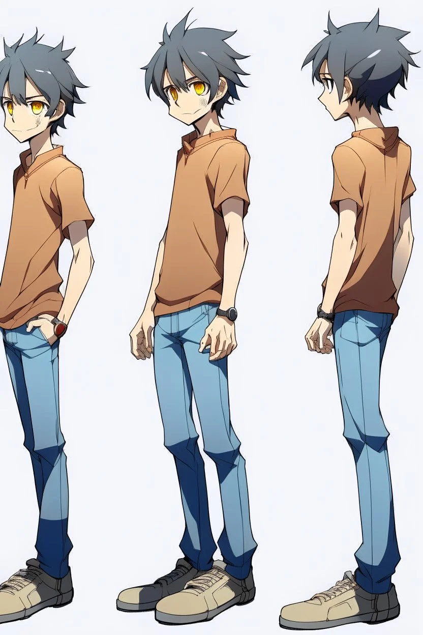 Anime man side character with plastic hands and legs , medium muscles, aged 27