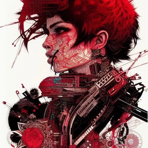 beautiful punk girl, hyper detailed, hyperdetailed, intricately detailed, illustration by <kilian eng> <Yoji Shinkawa>, darkred tones,