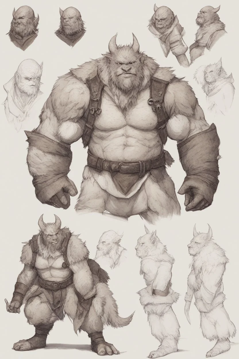 Dnd a young bugbear with WHITE fur and leather armor