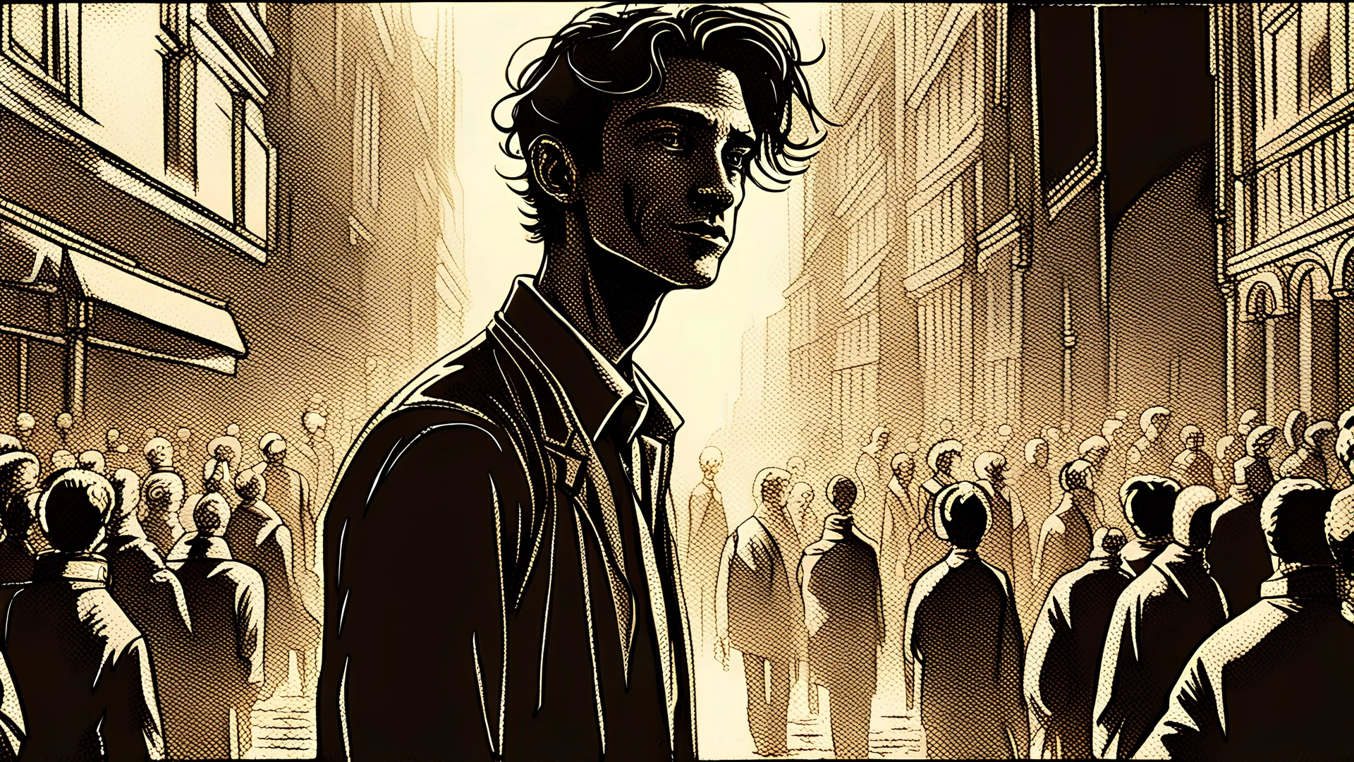 The picture shows a mysterious and captivating scene where the narcissistic and malicious nature of the person stands out. His face shines with an uncovered smile, carrying an air of mystery and caution at the same time. His eyes appear with a subtle gleam, as if harboring secrets not to be disclosed. The background of the image attracts attention with dark colors and deep shadows, enhancing the mysterious and evil character of this person. Positioned at the center of the painting, the person s