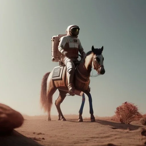 Riding horse astronaut Jupiter, Wes Anderson Lut, unreal engine 5, octan render