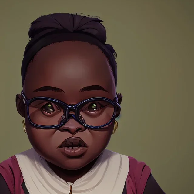 Portrait of a little fat 9 year old African witch kid with glasses by Nick Harris