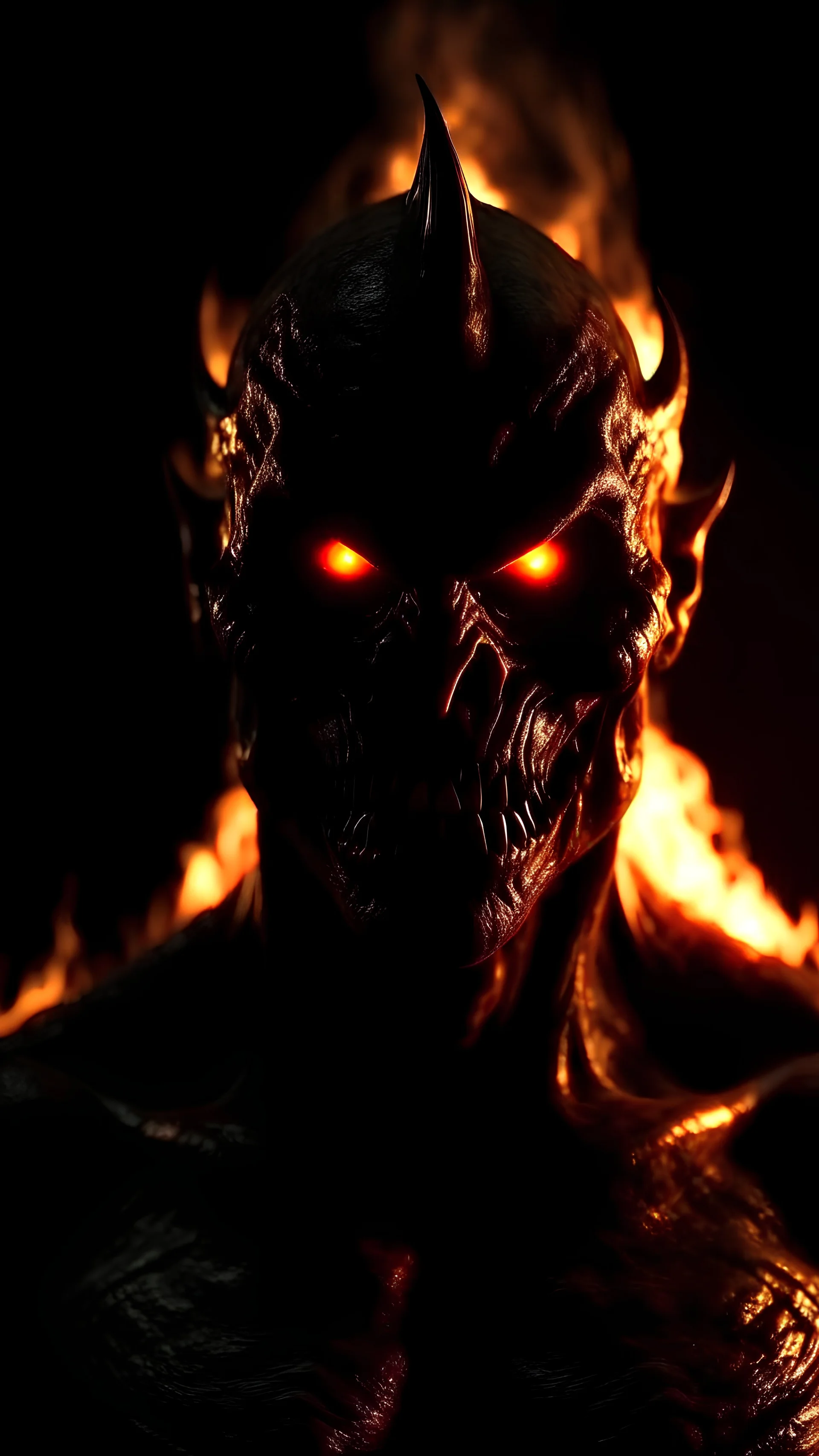 Full HD,8K,scary,creepy demon,with fire,dark background