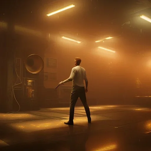 man playing saxophone, blade runner, kiefer sutherland, sebastian vettel, low key lighting, volumetric light, digital art, highly detailed, fine detail, intricate, ornate, complex, octane render, unreal engine, photorealistic