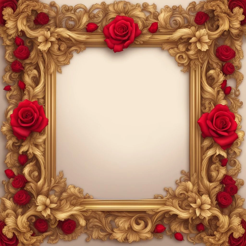 Golden frame baroque with red and roses